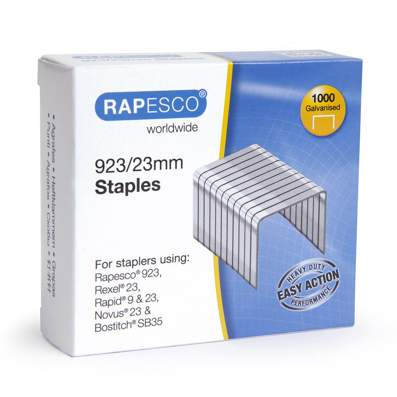 Rapesco 1242 923/23 mm Galvanised Staples, Type 23, Box of 1000