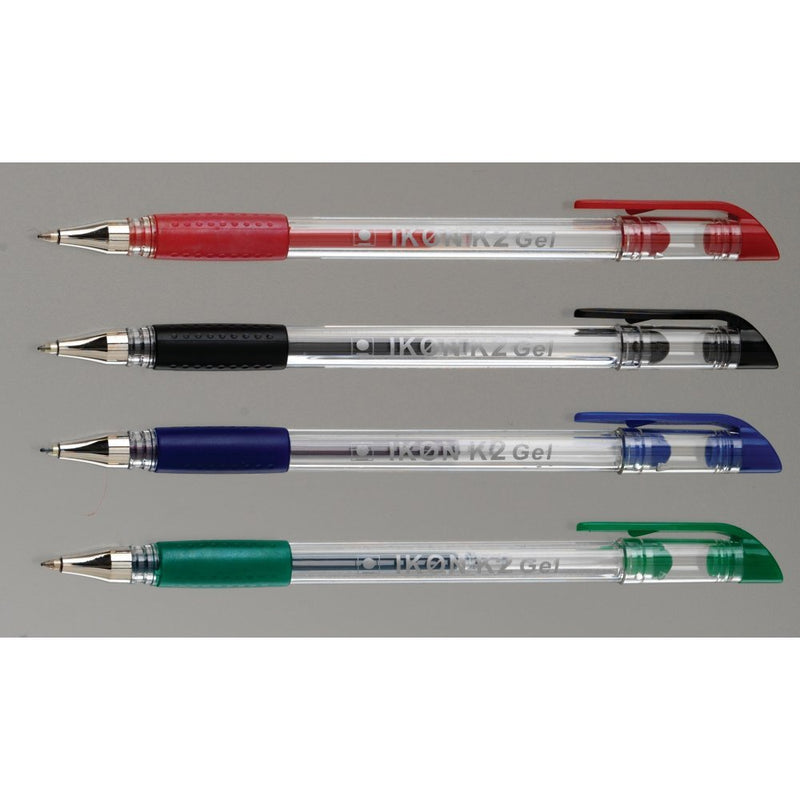 Ikon K2 Gel Grip Stick Roller Ball Pens Red Pack 10