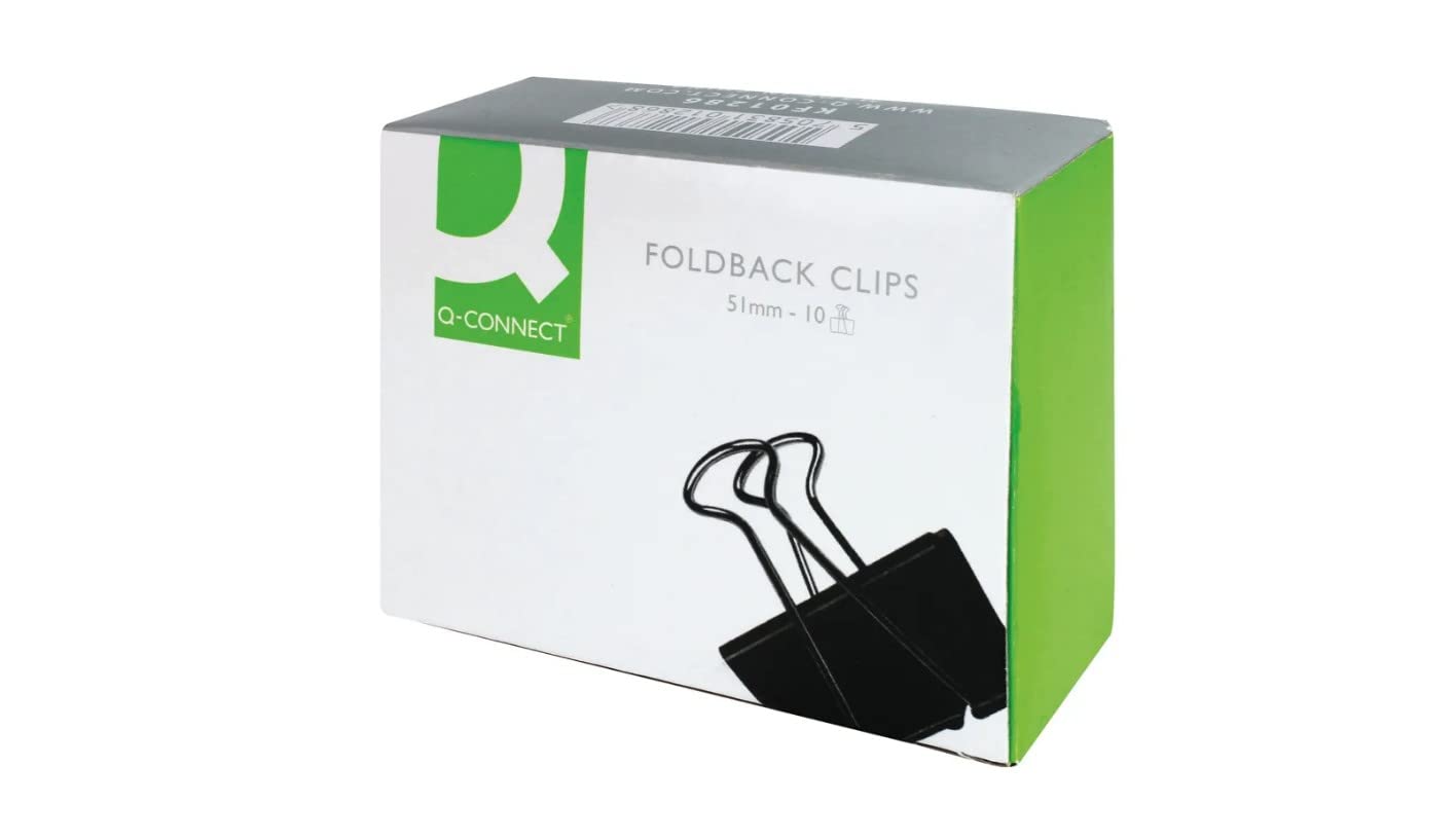 Q-Connect Foldback Clip, 51 mm, Black, Pack of 10