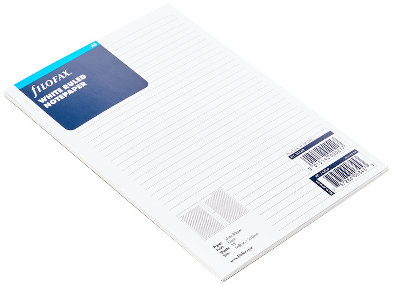 Filofax - Recambio de hojas para archivador (tamaño A5, a rayas), color blanco