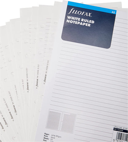 Filofax - Recambio de hojas para archivador (tamaño A5, a rayas), color blanco