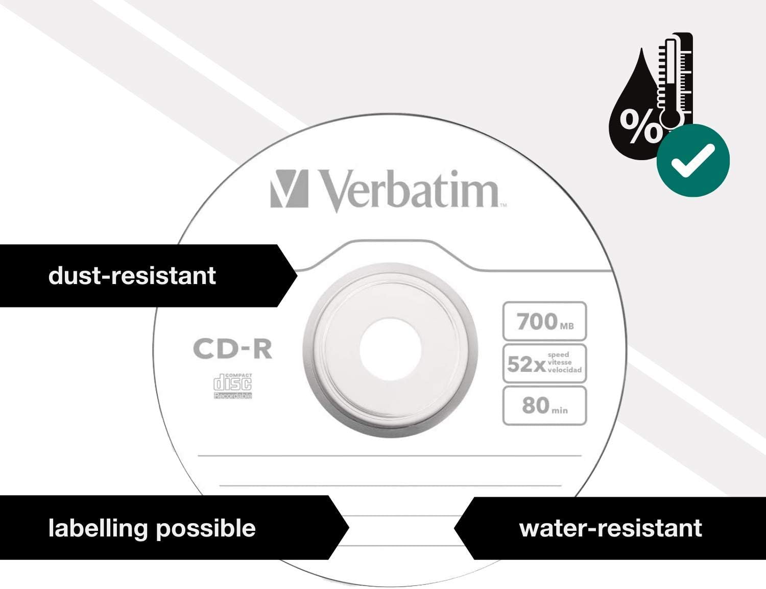 Verbatim CD-R Extra Protection, CD-Rohlinge mit 700 MB Datenspeicher, ideal für Foto- und Video-Aufnahmen, kompatibel mit jedem konventionellen CD-Laufwerk, 10er Pack Spindel
