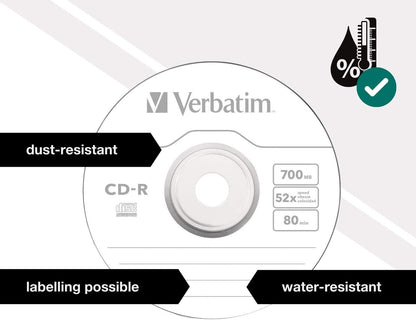 Verbatim CD-R Extra Protection, CD-Rohlinge mit 700 MB Datenspeicher, ideal für Foto- und Video-Aufnahmen, kompatibel mit jedem konventionellen CD-Laufwerk, 10er Pack Spindel
