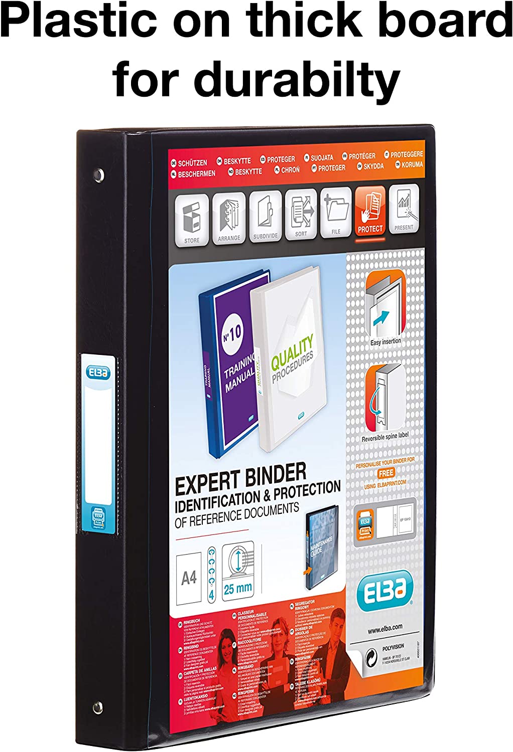 Elba Vision A4+ 25mm 4-Ring Binder - Black Single Black A4 Portrait