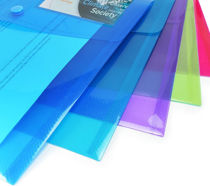 Rapesco 0700 ID Popper Wallet, A4+, Bright Transparent Colours, Pack of 5