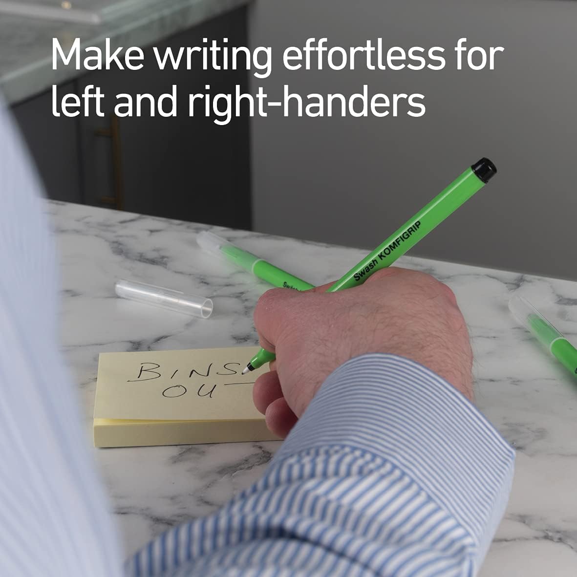 Swash THW12BK Komfigrip Handwriting Pens, Triangular Grip Handwriting Pen For Added Control, Premium Manuscript, Washable Ink Hand Writing Pens, Vibrant & Durable Fibre Tip - Black 12PK