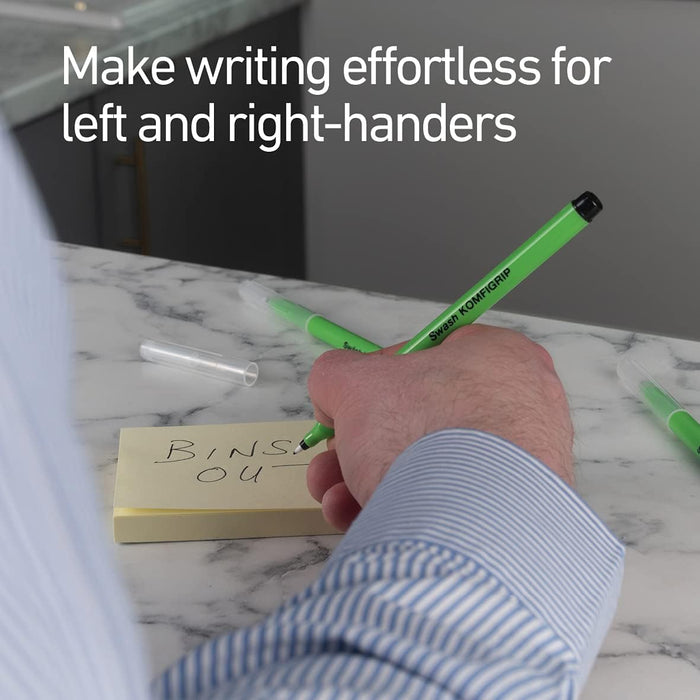 Swash THW12BK Komfigrip Handwriting Pens, Triangular Grip Handwriting Pen For Added Control, Premium Manuscript, Washable Ink Hand Writing Pens, Vibrant & Durable Fibre Tip - Black 12PK