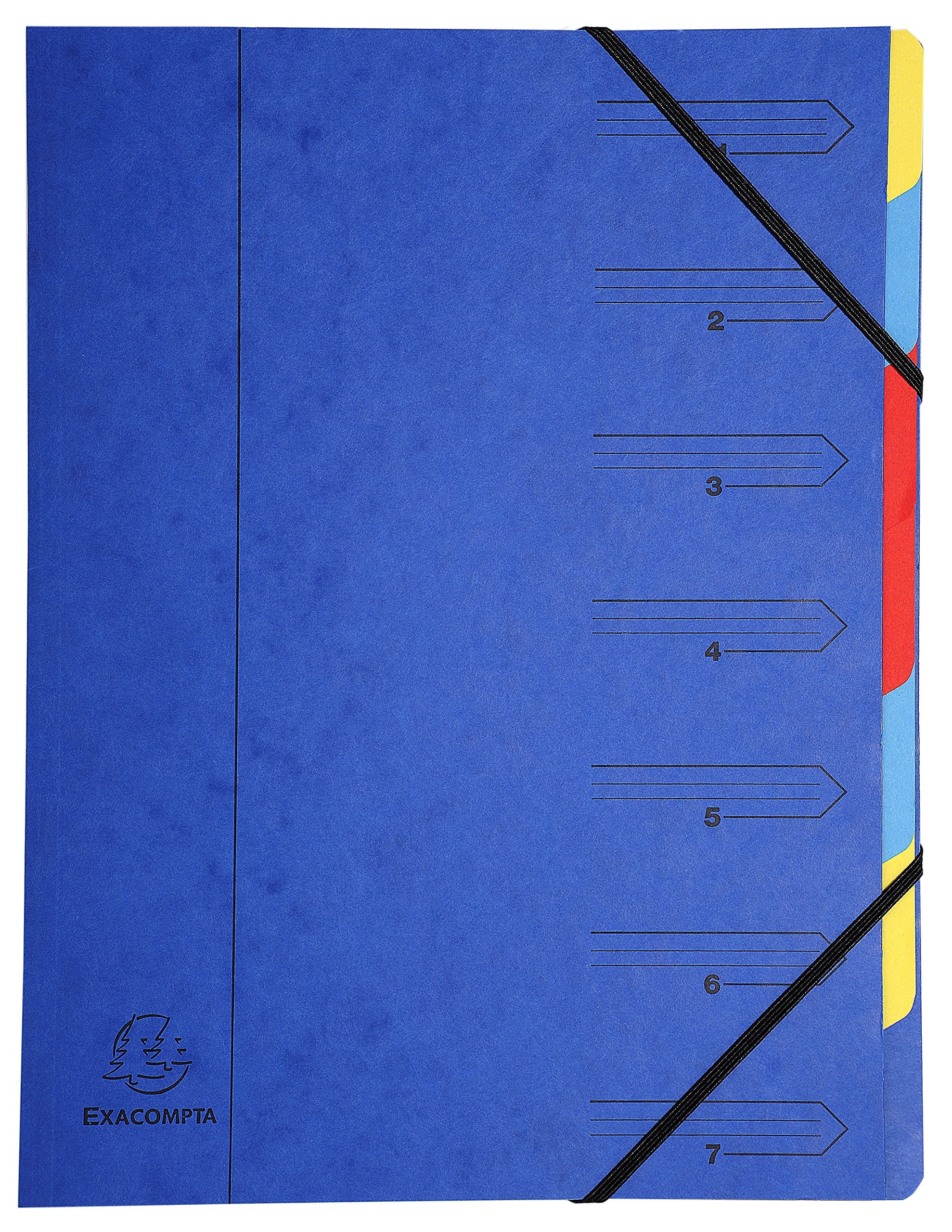 Exacompta - Ref 54072E - Stapled Spine Multipart File - 245 x 320mm in Size, Suitable for Storing A4 Documents - 7 Tabbed Sections - Blue Cover with Multicoloured Tabs