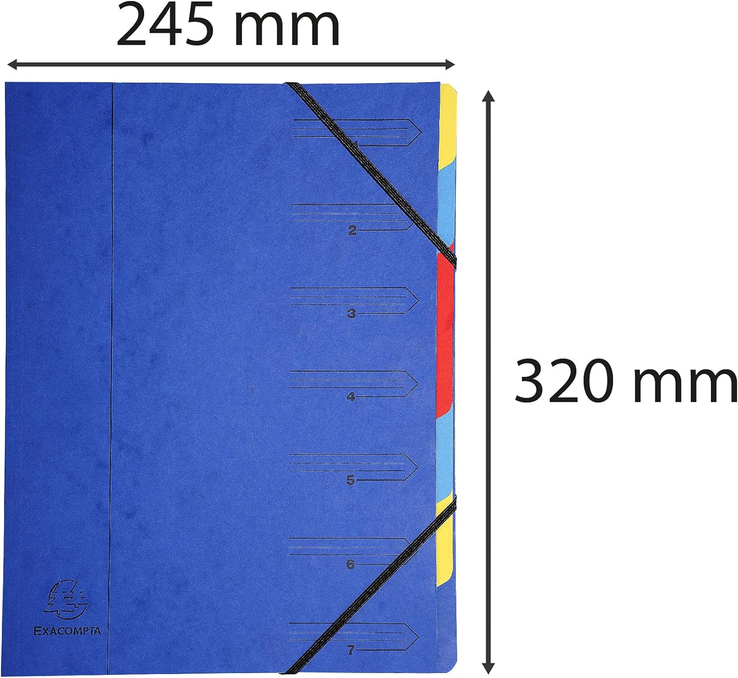 Exacompta - Ref 54072E - Stapled Spine Multipart File - 245 x 320mm in Size, Suitable for Storing A4 Documents - 7 Tabbed Sections - Blue Cover with Multicoloured Tabs