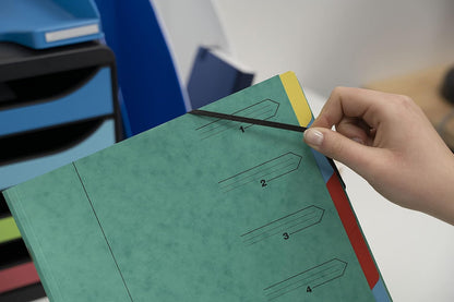 Exacompta - Ref 54073E - Stapled Spine Multipart File - 245 x 320mm in Size, Suitable for Storing A4 Documents - 7 Tabbed Sections - Green Cover with Multicoloured Tabs