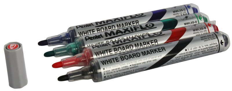 Pentel Maxiflo Whiteboard Marker Fine Bullet Tip (Assorted Pack of 4
