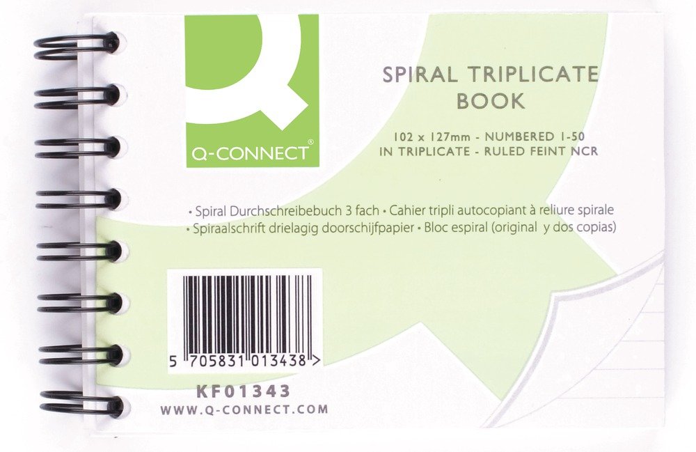 Q-Connect Feint Ruled Wirebound Triplicate Book 102x127mm