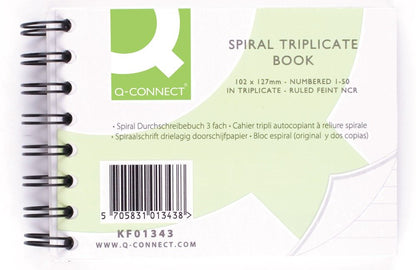 Q-Connect Feint Ruled Wirebound Triplicate Book 102x127mm