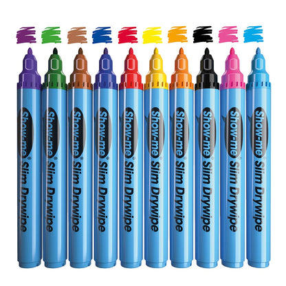 Show Me Whiteboard Pens, Marker Pens For Whiteboard, Long-Lasting Whiteboard Markers With Easy-Fit Lids, Comfortable & Safe Dry Wipe Markers With Anti-Splay Nibs - Fine, 10PK (Pack of 2)