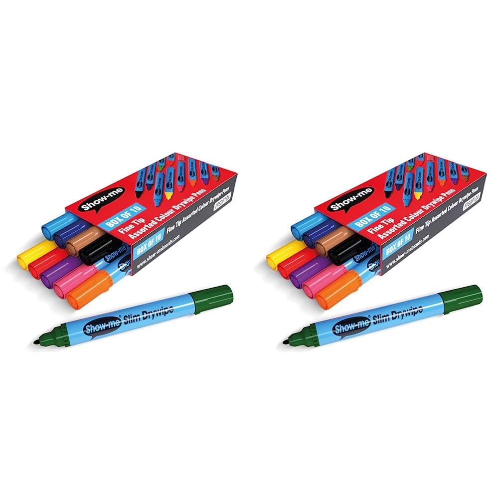 Show Me Whiteboard Pens, Marker Pens For Whiteboard, Long-Lasting Whiteboard Markers With Easy-Fit Lids, Comfortable & Safe Dry Wipe Markers With Anti-Splay Nibs - Fine, 10PK (Pack of 2)