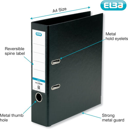 Elba A4 70 mm Plastic Lever Arch File, Black, 100202169