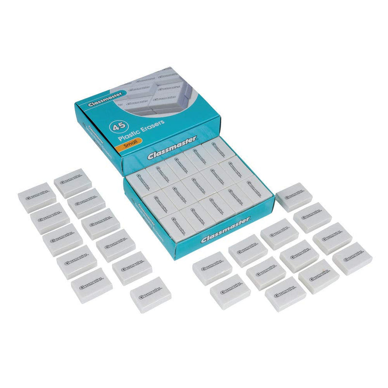 Classmaster PES45 Pencil Erasers – Small, PVC-Free, Phthalates-Free – White, (Pack of 45