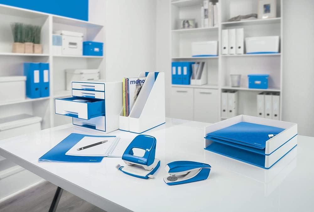 Leitz A4 Letter Tray, White/Metallic Blue, WOW Range, 53611036