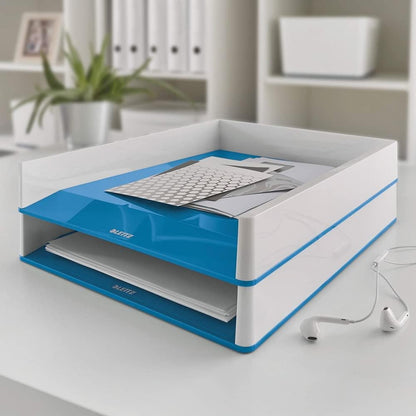 Leitz A4 Letter Tray, White/Metallic Blue, WOW Range, 53611036