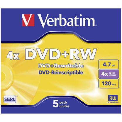 Verbatim 43229 DVD+RW 4x Disc in Non Print Jewel Case (Pack of 5