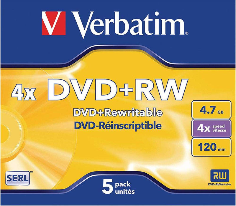 Verbatim 43229 DVD+RW 4x Disc in Non Print Jewel Case (Pack of 5