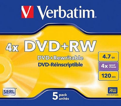 Verbatim 43229 DVD+RW 4x Disc in Non Print Jewel Case (Pack of 5