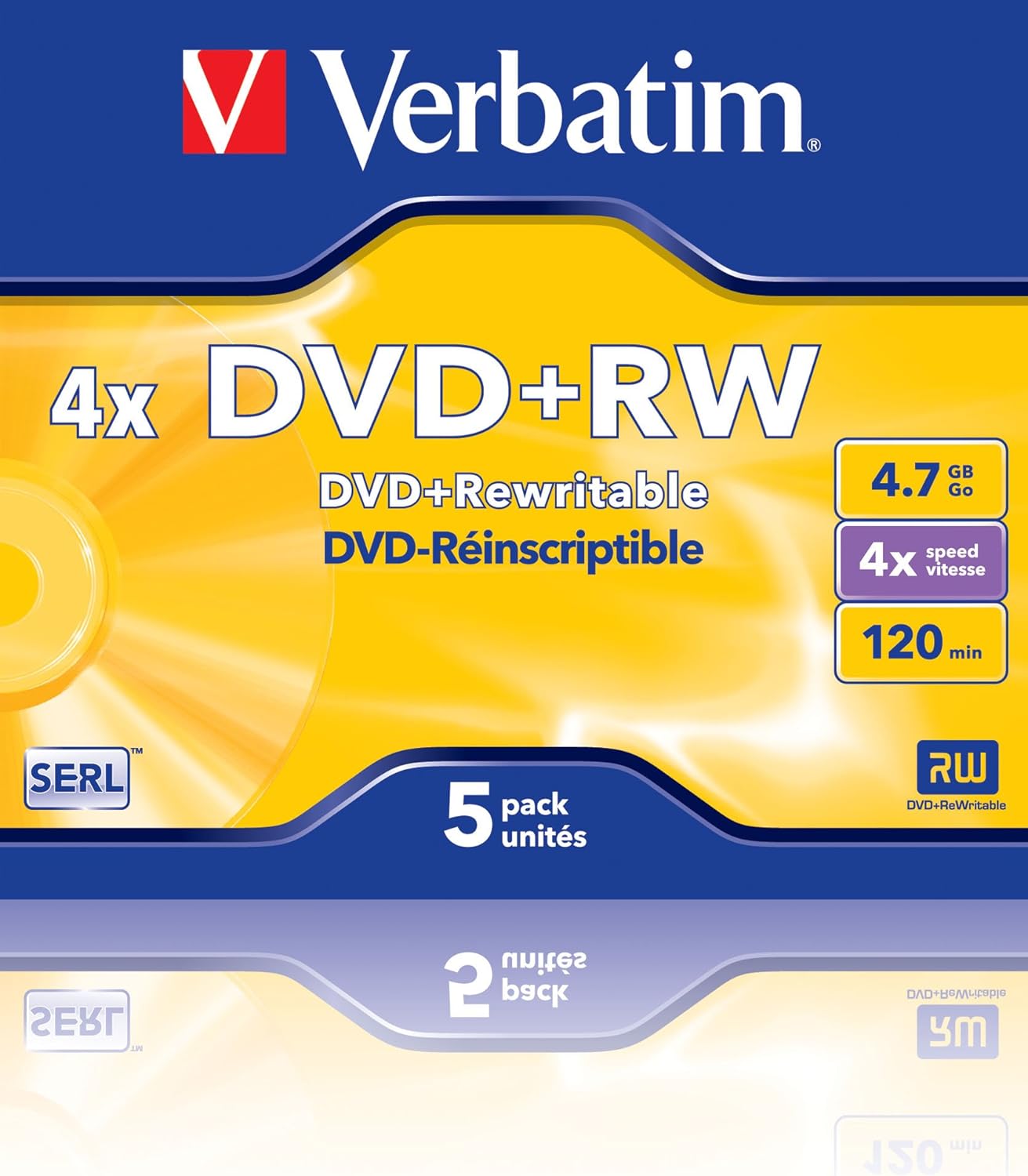 Verbatim 43229 DVD+RW 4x Disc in Non Print Jewel Case (Pack of 5