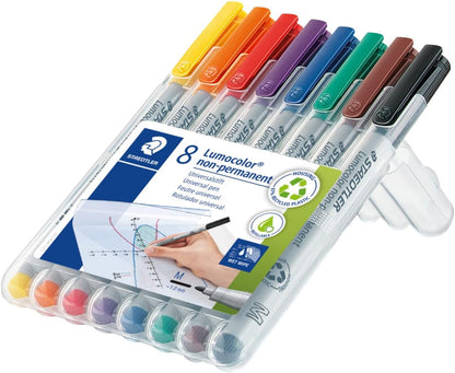 STAEDTLER 315 WP8 Lumocolor Non-Permanent Pen, Medium Line Width, 1.0mm - Assorted Colours (Pack of 8