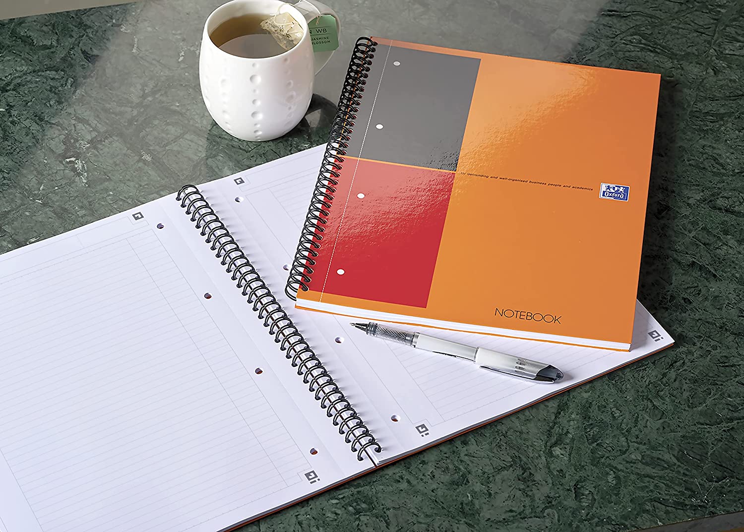 Oxford International A4+ Narrow Ruled Wirebound Classic Notebook, A4, lined,Orange/Black/Red A4, lined Notebook, Lined