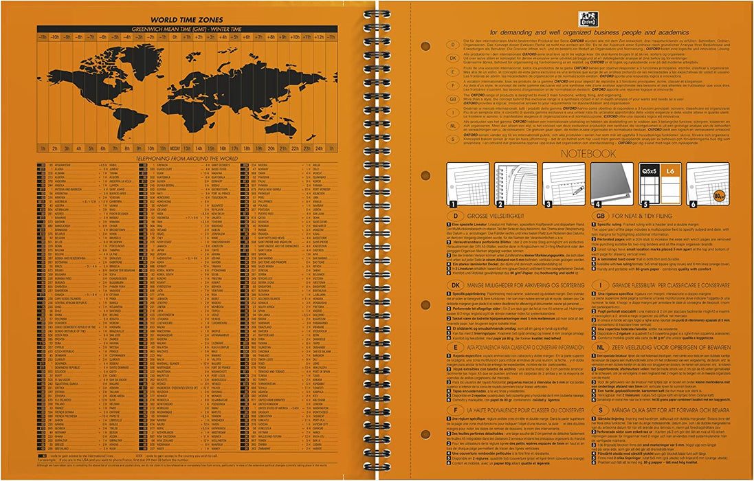 Oxford International A4+ Narrow Ruled Wirebound Classic Notebook, A4, lined,Orange/Black/Red (Pack of 2