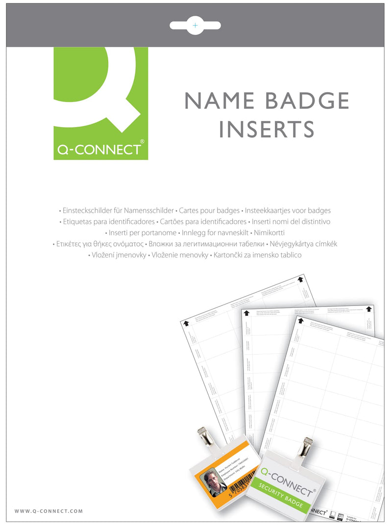 Q-Connect Name Badge Inserts 54x90mm 10 Per Sheet (Pack of 25