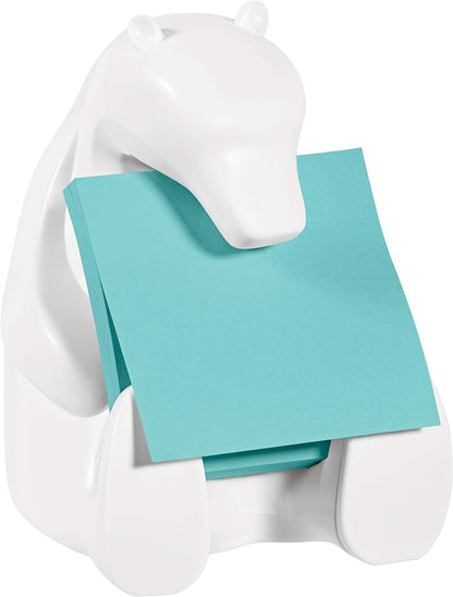 Post it Notes Super Sticky Notes Dispenser, Polar Bear Design+Post-it R3306MIA 76 x 76 mm Super Sticky Z-Note - Aqua Wave/Neon Green/Neon Pink