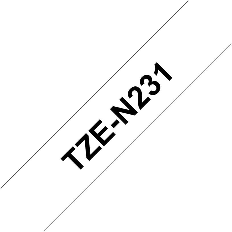 Brother TZe-N231 Labelling Tape Cassette, Black on White, 12mm (W) x 8M (L), Non-Laminated, Brother Genuine Supplies TZEN231