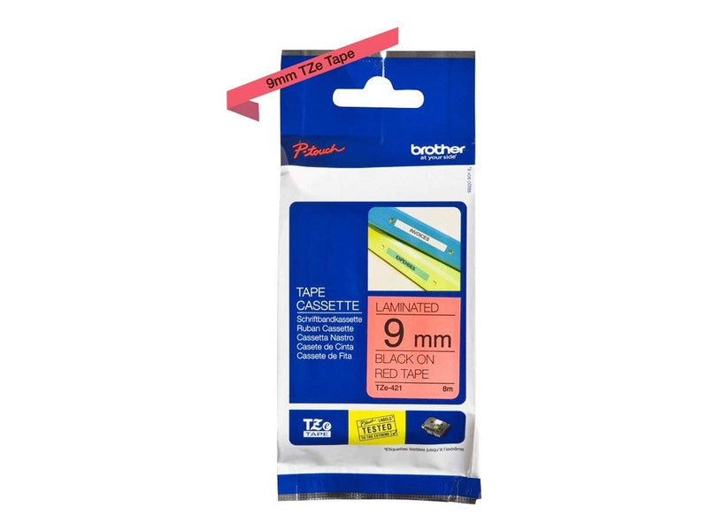 Brother TZe-421 - Standard adhesive - black on red - Roll (0.9 cm x 8 m) 1 cassette(s) laminated tape - for Brother PT-D210, D600, H110, P-Touch PT-1005, 1880, E800, H110, P-Touch Cube Plus PT-P710