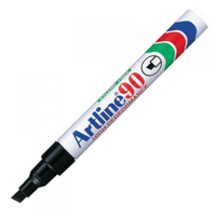 Rotulador Artline marcador permanente ek 90 color negro punta biselada 5 mm papel metal y cristal (12 unidades