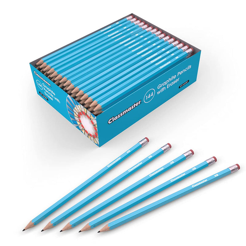 Classmaster HB Graphite Pencils with Eraser Tips 144-Pieces
