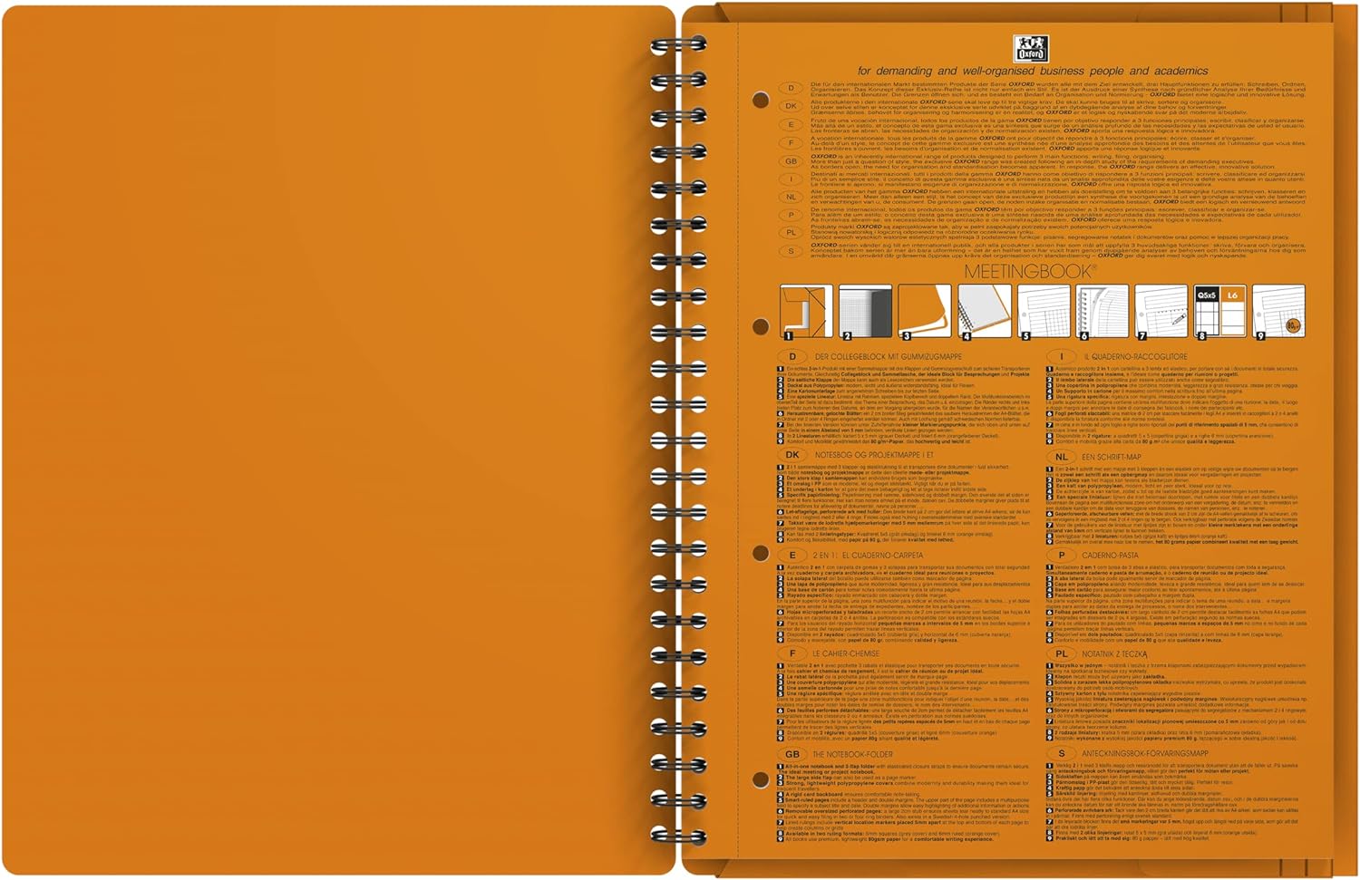 Oxford International A4+ Narrow Framed Ruled Poly Wirebound Meetingbook, Orange/Black/Red, 100104296