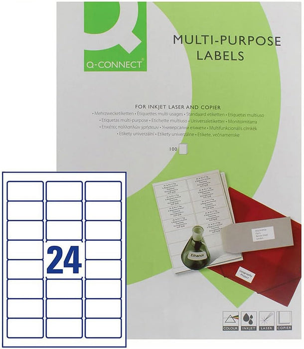 Q-Connect Multipurpose Labels 64x33.9mm 24 Per Sheet White (2400 Pack) KF2607