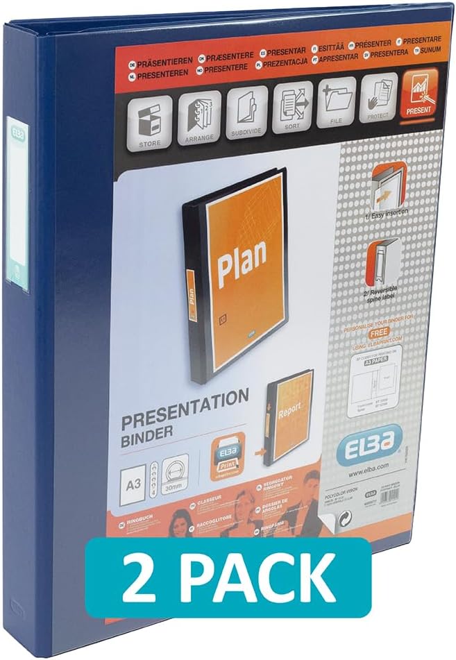 Elba Vision A3 30 mm Capacity Portrait Ring Binder
