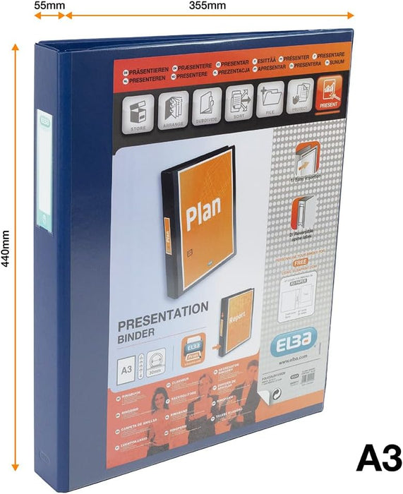 Elba Vision A3 30 mm Capacity Portrait Ring Binder