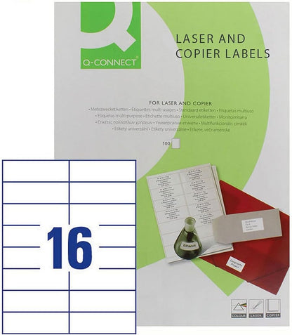 Q-Connect Multipurpose Copier Labels 105x37mm 16 Per Sheet White (1600 Pack) KF01132