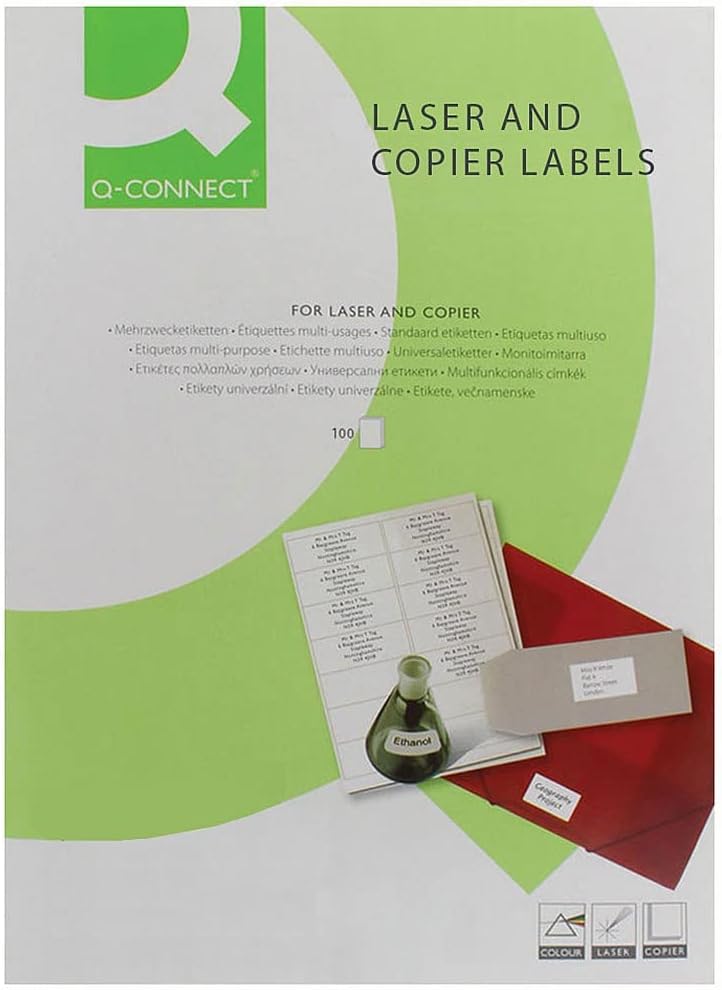 Q-Connect Multipurpose Copier Labels 105x37mm 16 Per Sheet White (1600 Pack) KF01132