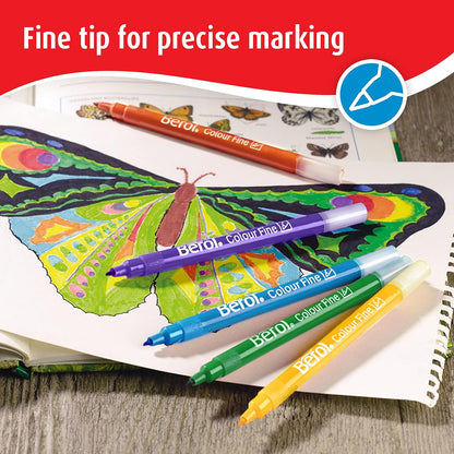 Berol Felt Tip Colouring Pens | Fine Point (0.6mm) | Assorted Colours with Washable Ink | Tub of 42 Markers