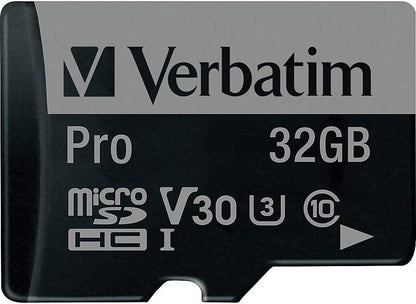 Verbatim Pro U3 Micro SDHC Speicherkarte mit Adapter, 32 GB, Datenspeicher für 4K Ultra HD Video-Aufnahmen, Micro SD Karte in schwarz, ideal für Action-Cams, Camcorder, Smartphones und Tablets