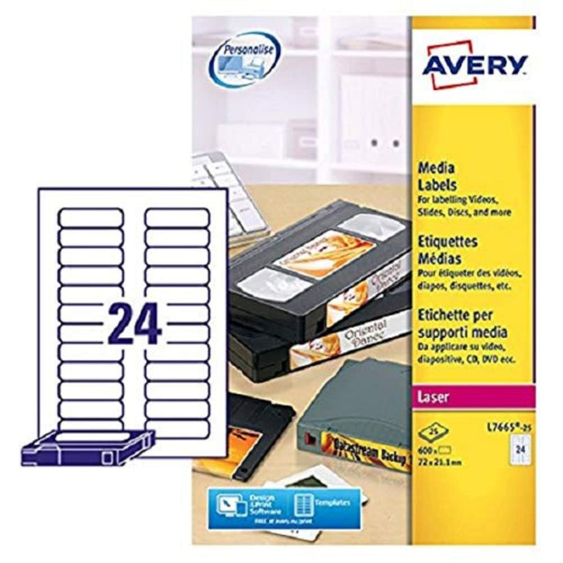 Avery L7665-25 Self-Adhesive Data Cartridge/Data Storage Labels, 24 Labels Per A4 Sheet, White