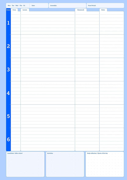 Silvine A4 Teacher's Academic Planner with Durable Hardback Covers and 204 x6 Period Planner Pages, Blue