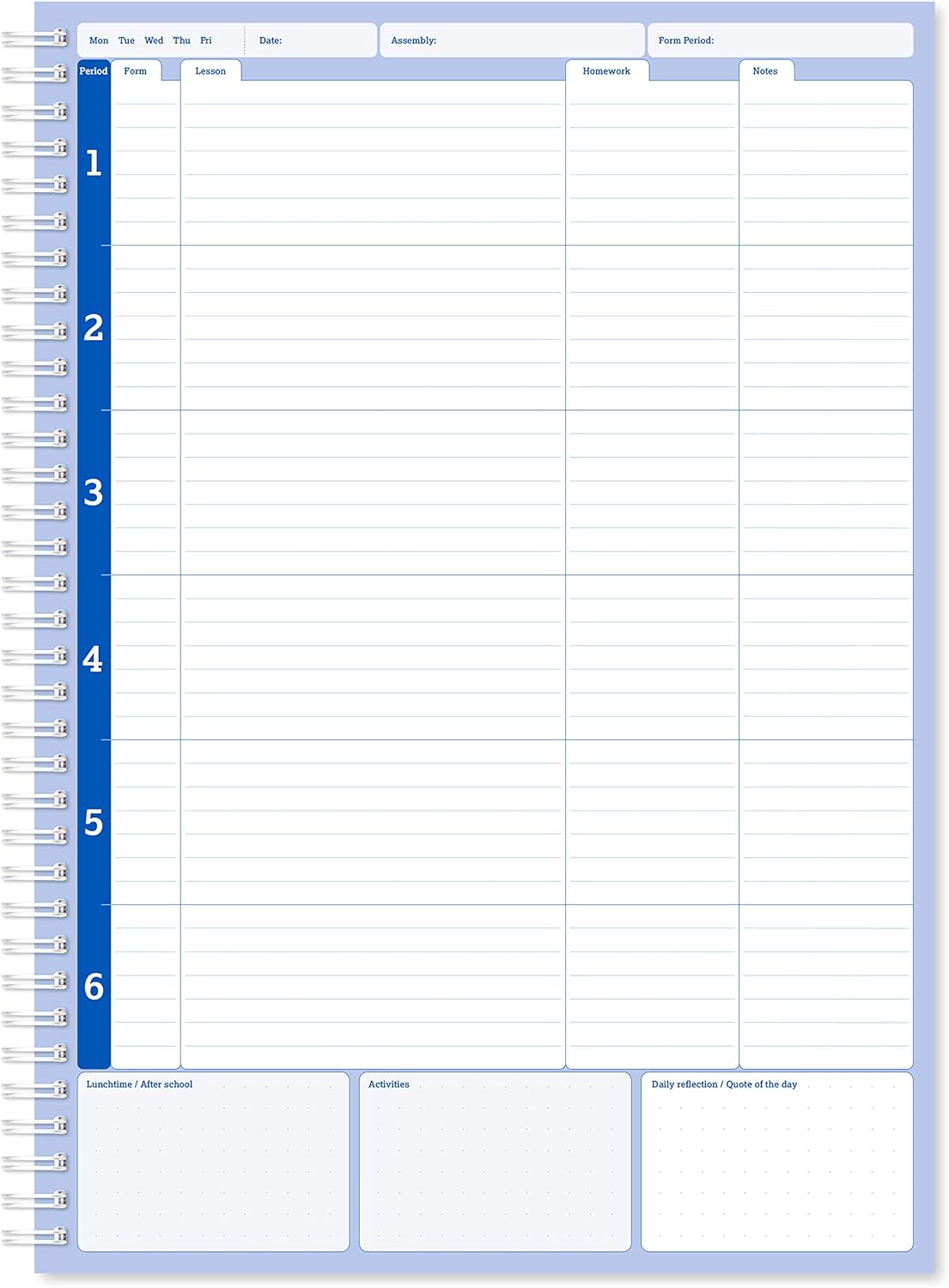 Silvine A4 Teacher's Academic Planner with Durable Hardback Covers and 204 x6 Period Planner Pages, Blue