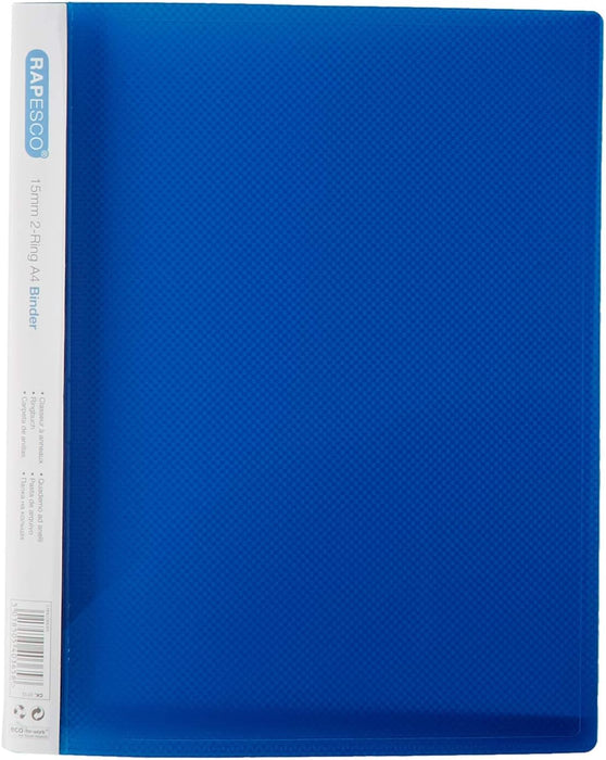 Rapesco 0799 15 mm 2-Ring Binder, 25 mm Spine, A4, Bright Transparent, Assorted Colours, Pack of 10