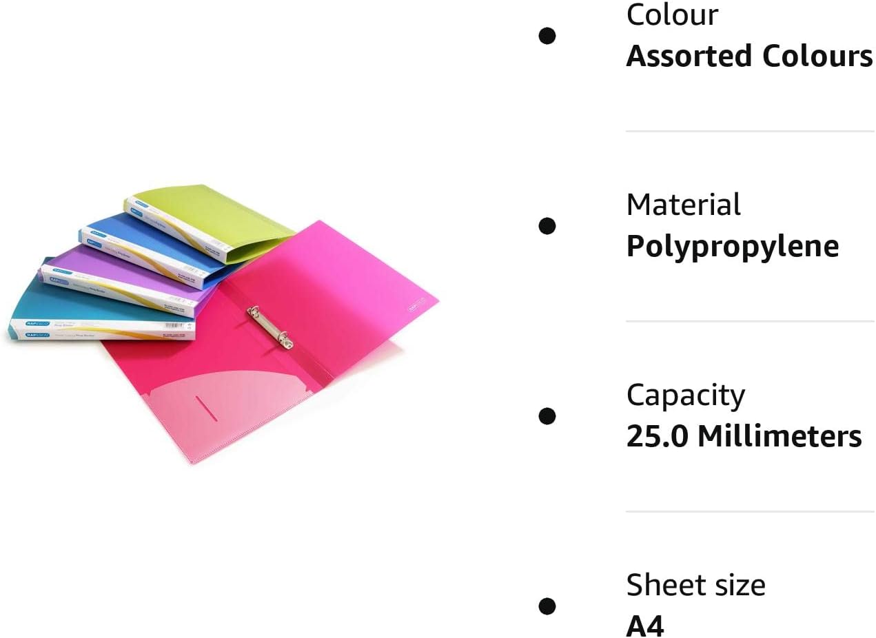 Rapesco 0799 15 mm 2-Ring Binder, 25 mm Spine, A4, Bright Transparent, Assorted Colours, Pack of 10