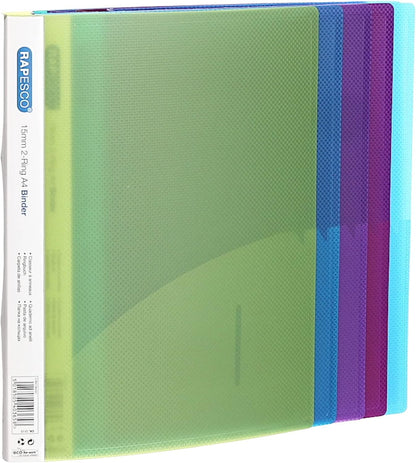 Rapesco 0799 15 mm 2-Ring Binder, 25 mm Spine, A4, Bright Transparent, Assorted Colours, Pack of 10